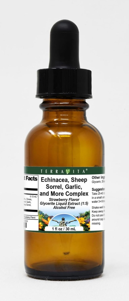 Terravita Echinacea, Sheep Sorrel, Garlic ועוד מורכב Glycerite נוזל לחלץ (1:5) - סטרוברי פלמורed (1 oz, ZIN: 523692)