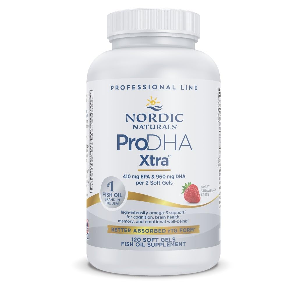 Nordic Naturals ProDHA 1000, Strawberry - 120  Soft Gels - 1660 מ"ג אומגה 3 - High-Intensity DHA פורמולה לבריאות נוירולוגית, Mood & Memory - Non-GMO - 60 משרתים