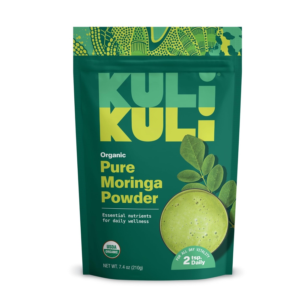 Kuli Kuli Moringa Oleifera אורגני אבקת Leaf & Green Smoothie, 100% טהור USDA Certified & non-GMO Moringa אבקה, גדול עם Smoothies, תה ומזון, 1 Pack