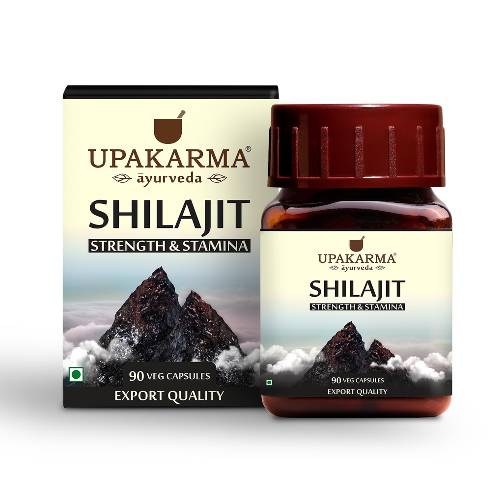 Upakarma Ayurveda 100% Pure Shilajit 90 קפסולות עבור כוח, Stamina, Immune תמיכה, מקור טבעי של Fulvic Acid & Trace מינרלים-1000 עבור 2 קפסולה (Daily Dosage), 45 ימים של אספקה - חבילה של 1