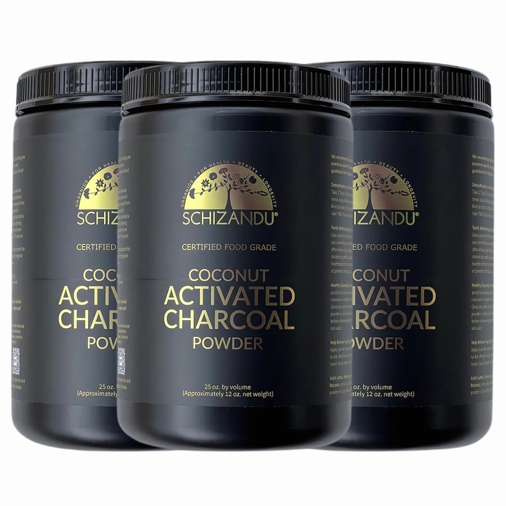 אבקת Charcoal אורגנית הפעילה Charcoal טבעי, טבעוני, אורגני, GMO חינם - בקבוק גדול 25 oz אבקת - 3pack