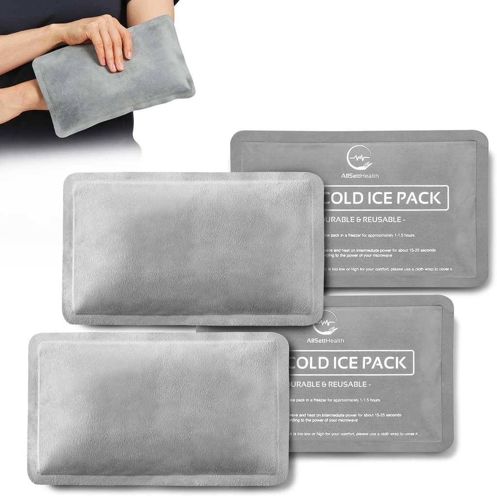 חבילות קרח אפשריות עבור Injuries - (10 " x 6") Soft Ice Pack עם 1 Sided Velvet Soft Fleece בד, חום חם ו Cold Gel Ice Pack, Grey, Pack of 4