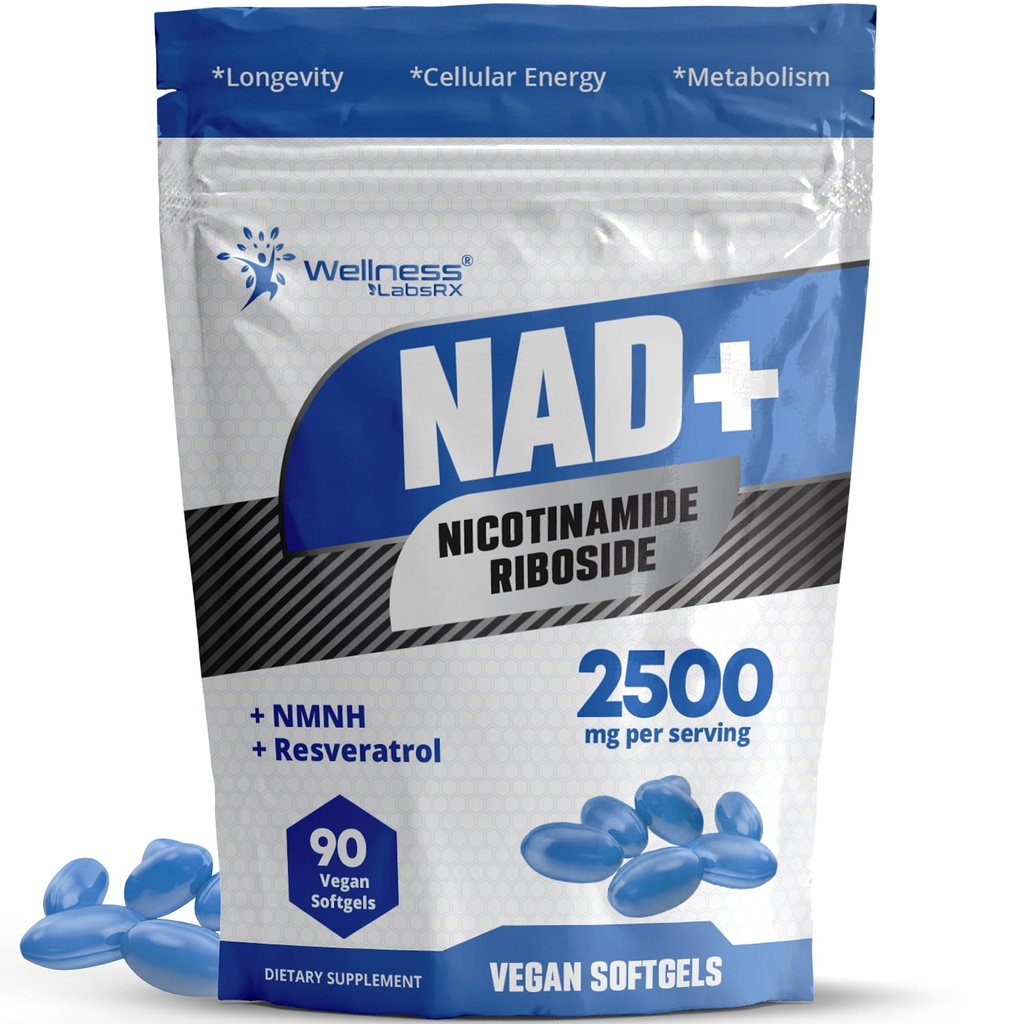 טוב לב LABSRX Liposomal NAD+ תוספת - צד שלישי נבדק NAD Softgels Nicotinamide Riboside Resveratrol - 2,500mg Liposomal NAD עבור נשים - תמיכה לטווח ארוך - מיוצר בארה"ב