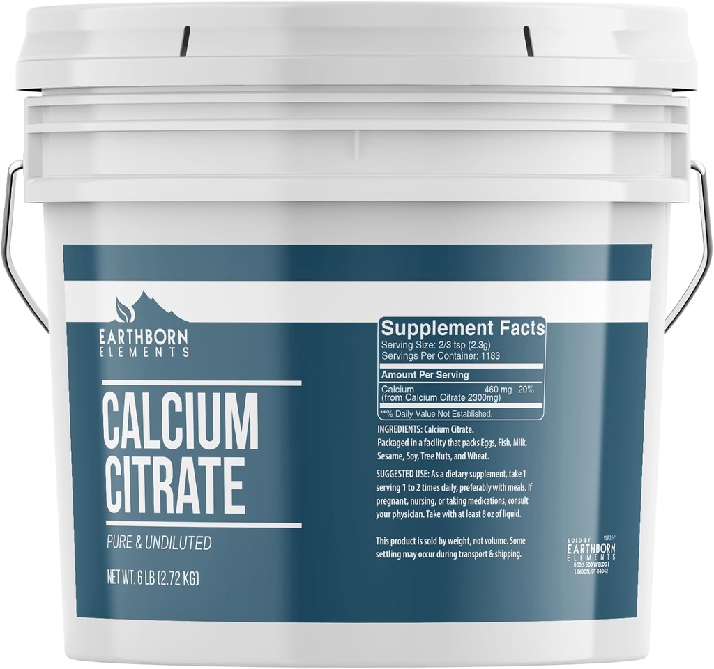 Earthborn Elements Calcium Citrate 1 Gallon Bucket, Pure & Undiluted, מעבדה מאומתת (96 אוונס)