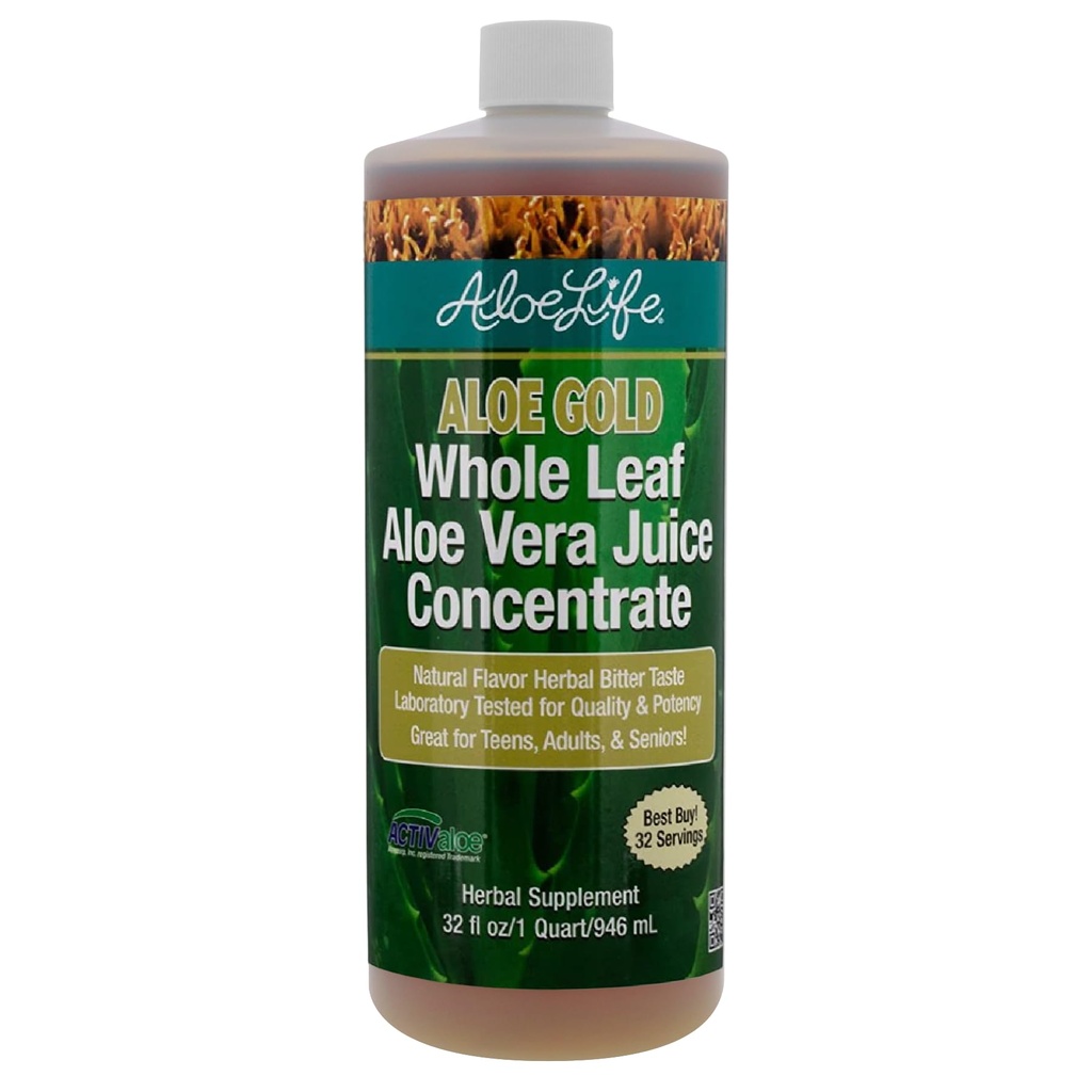 All Leaf Aloe Vera Juice, Certified Organic, Gluten-Free (Aloe Gold, 32 oz)