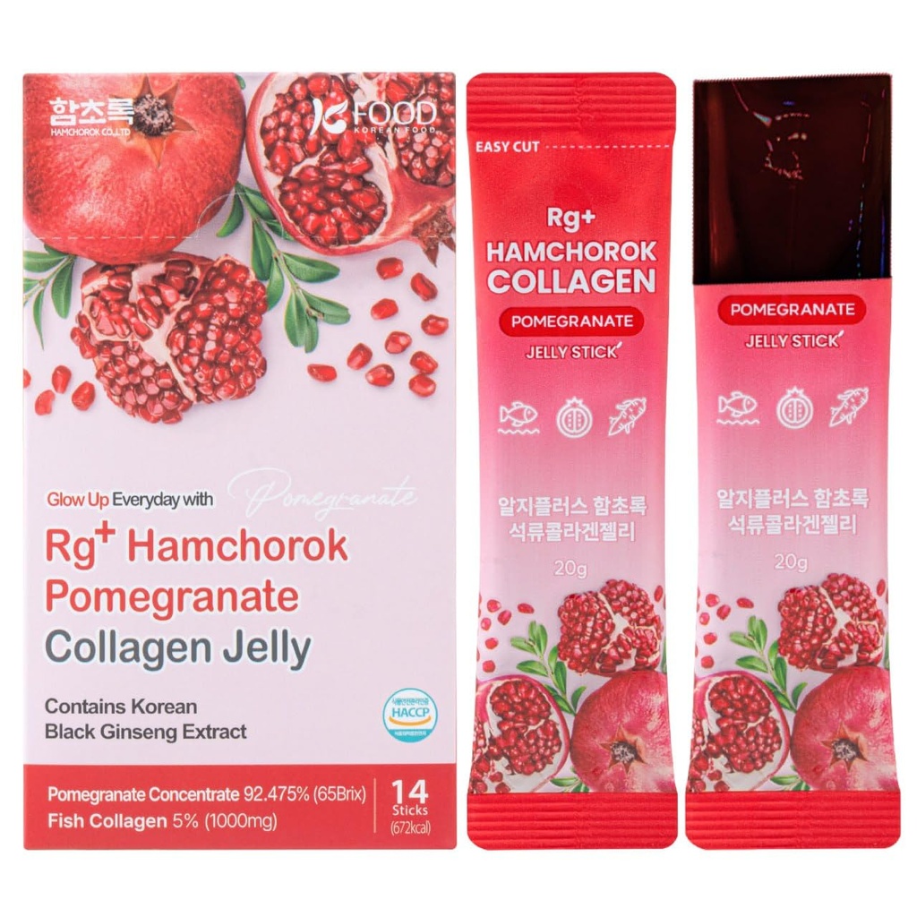 Rg+ Pomegranate Collagen Jelly (gx14stick) / Anti-Ageing Korean-Beauty / 360DA Marine Collagen +Vitamin C&E גינזנג מרחיבה לתמיכה ב-Immune, Skin, Hair, Nail & Joint (14)
