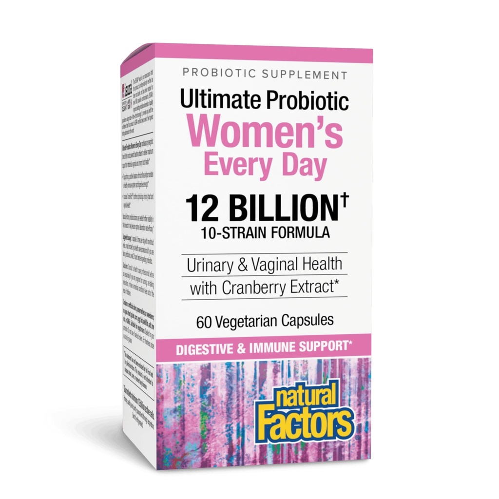 Natural Factors Ultimate Probiotic Women's Every Day - תוסף תמיכה לבריאות תזונתית - תוספת פרוביוטית לתמיכה בריאות וטרינרית - 60 קפסולות צמחוניות (60 משרתים)