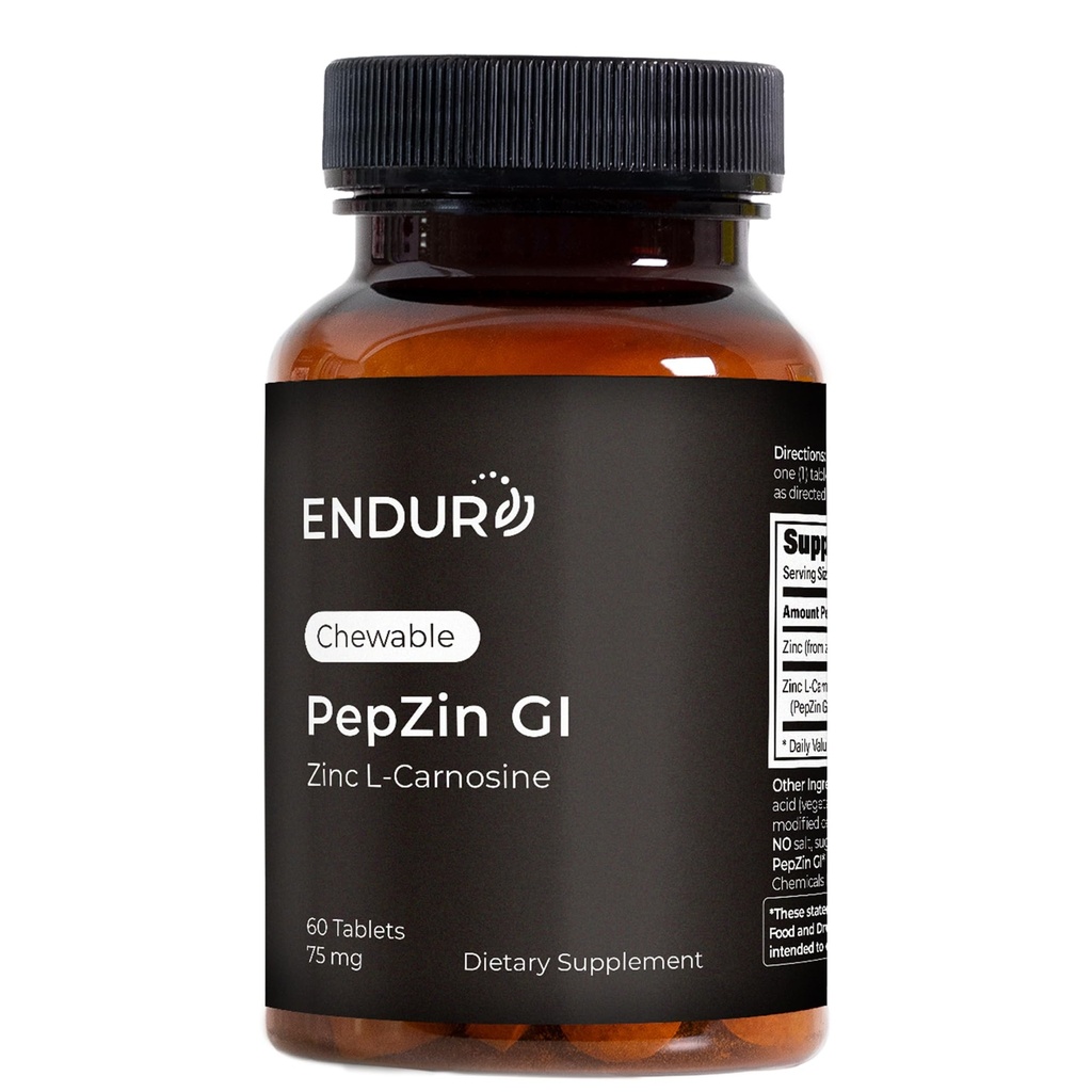 Endur PepZinGI ZINC-CARNOSINE Chewables, תוסף Digestive, Gentle & יעיל פורמולה לבריאות העיכול, Gluten Free, 75 מ"ג (60 טבליות)