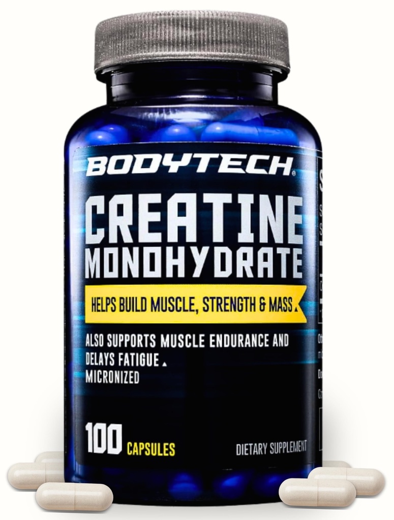 BODYTECH Creatine Monohydrate קפסולות מיקרון תמיכה כוח שרירים, Mass, and Endurance (100 קפסולות)