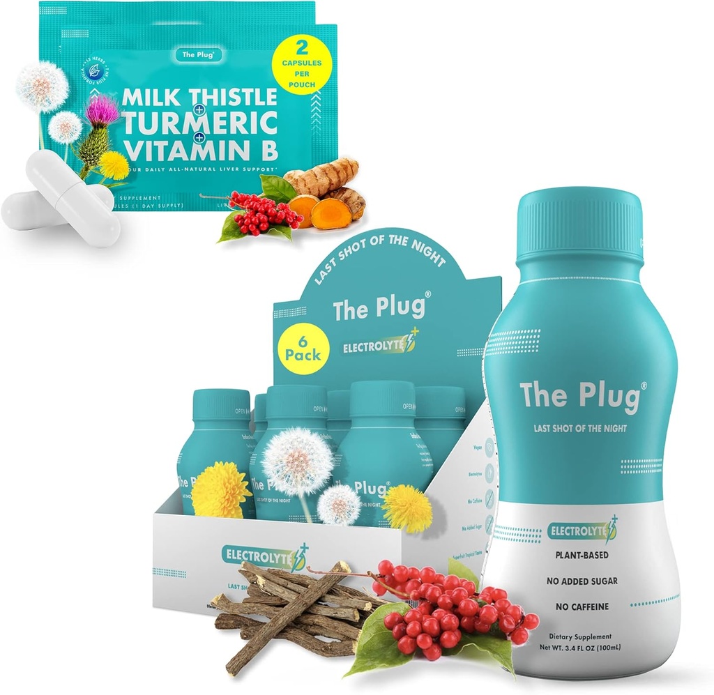 Plug Liver Cleanse Detox & Fix Bundle - תוספת גלולות & Recovery לשתות (6 Pack)