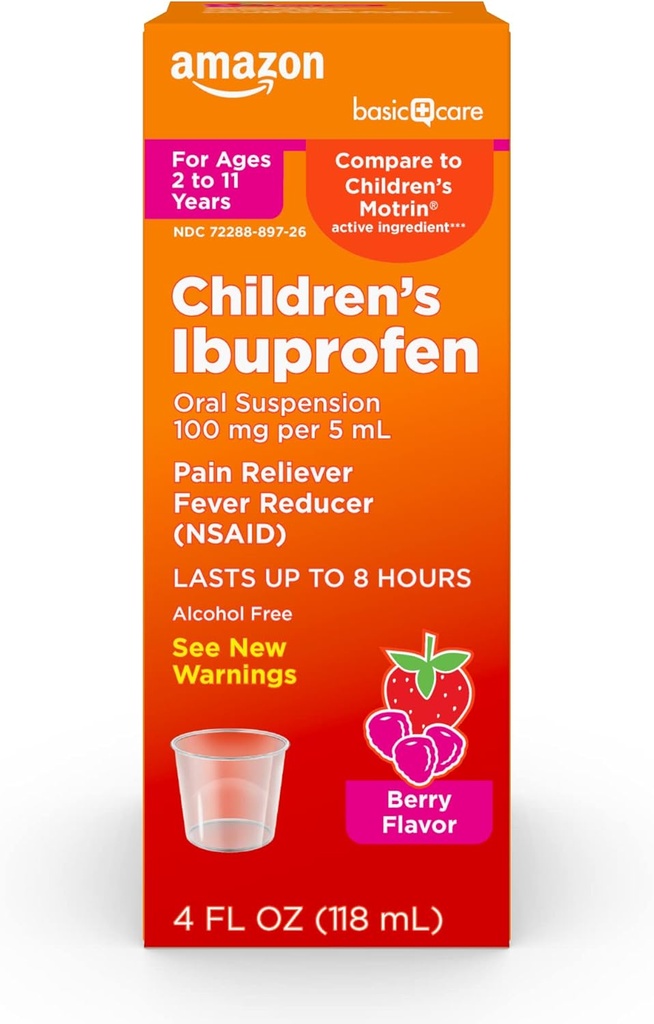 בסיס לילדים של Ibuprofen אוראלי Suspension 100 מ"ג, ברי, 4 oz (Pack of 1)