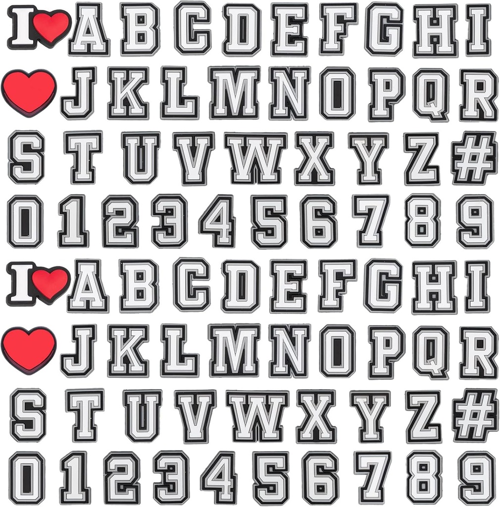 74+4 Pcs מכתבים מספרים לחשי נעליים, Double A-Z Letters & 0-9# מספרים לחשים עבור Clogs Wristbands Bracelets, עבור גברים נשים מבוגרים בנים