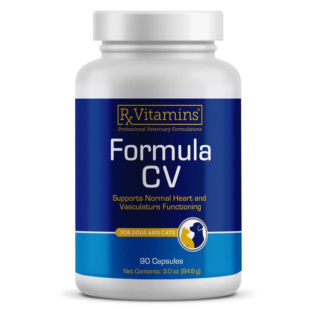 Rx Vitamins Formula CV - Hawthorn Berry Capsules with Taurine for Dogs & Cats - Heart Health Supplements Enhanced with Magnesium and Potassium - Senior Dog Vitamins and Senior Cat Vitamins - 90ct