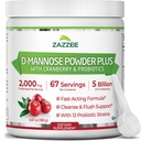 Zazzee D-Mannose אבקה פלוס, 2000 מ"ג, 67 משרתות, פוטנט ו Fast-Acting, Plus 5 מיליארד CFU Probiotics ו- Pure Cranberry Juice, כשר, Free Scoop, 6.5, Oz, Gluten-Free, non-GMO All-Natural-Natural-Natural.
