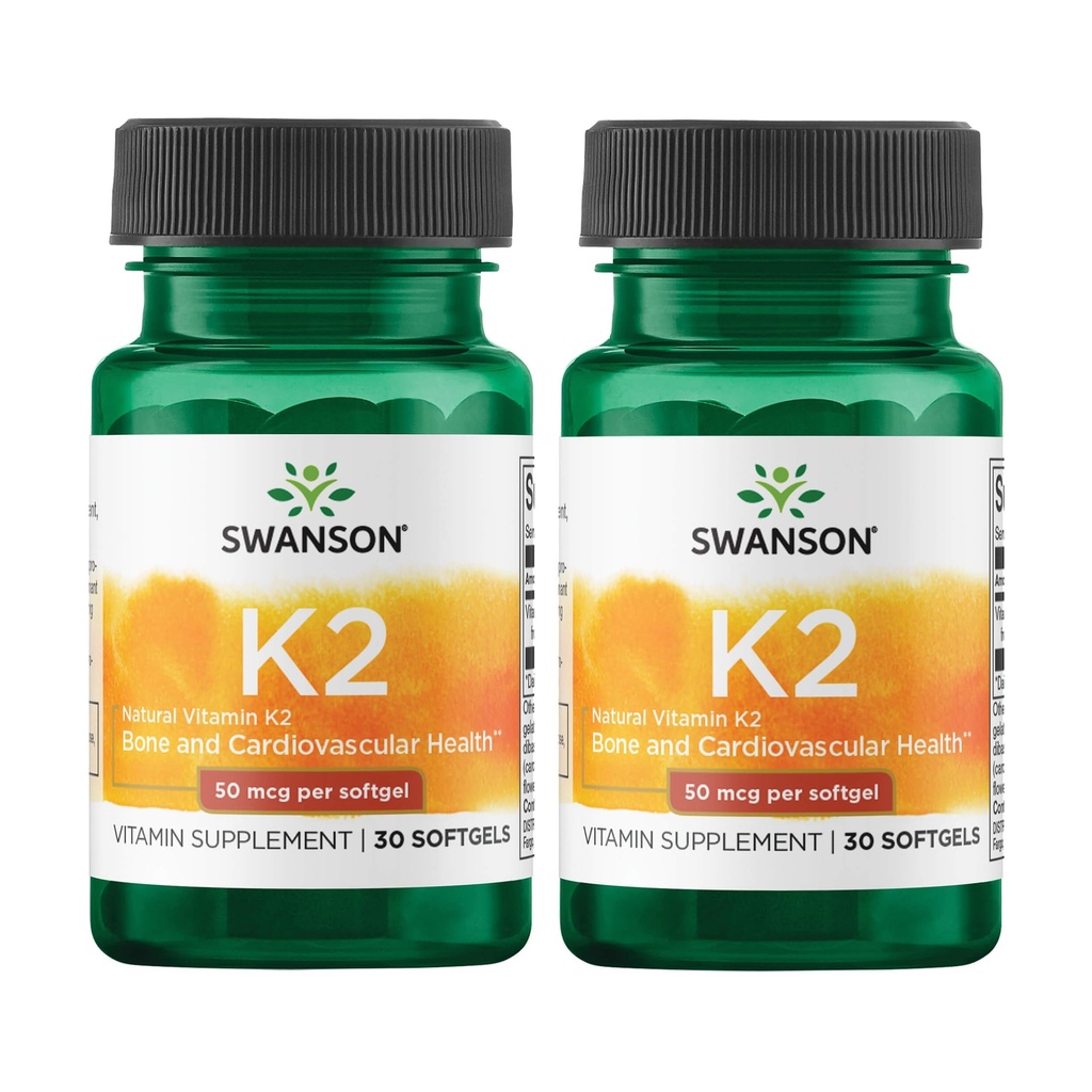 סוונסון טבעי ויטמין K2 (Menaquinone-7 מנטו) 50 mcg 30 Sgels (2 Pack)
