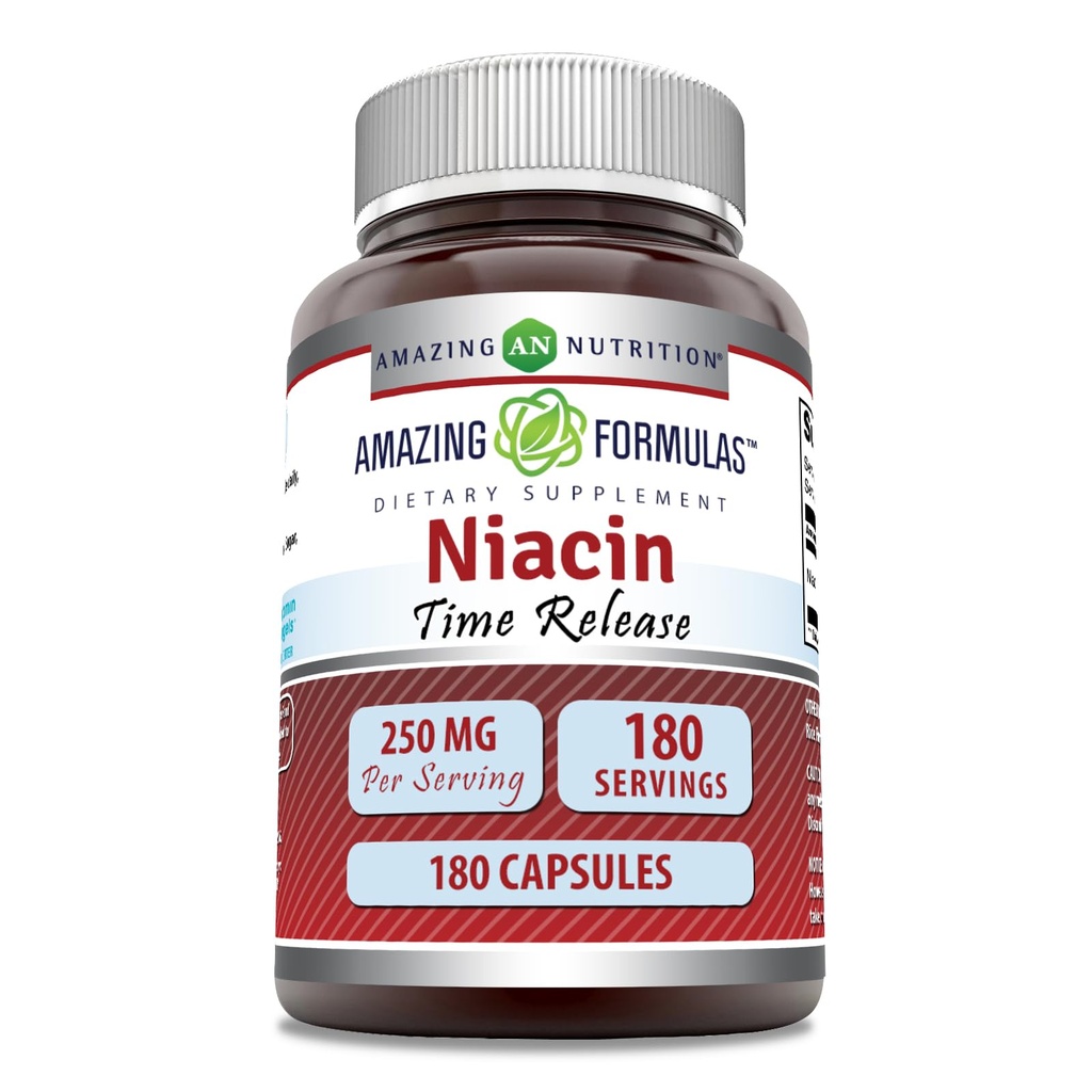 פורמולה מדהימה Niacin (Vitamin B3) 250 מ"ג 180 קפסולות תוסף | Non-GMO | Gluten Free | Made in USA