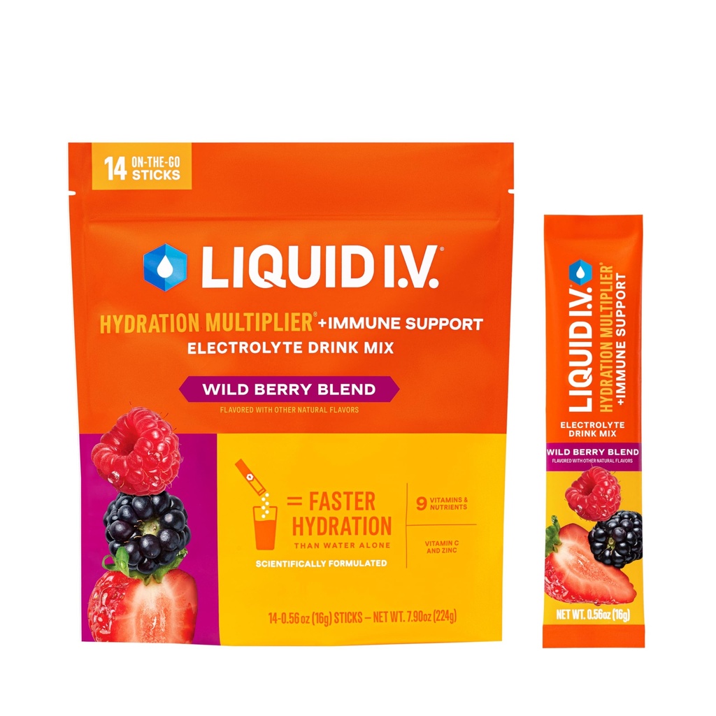 נוזל I.V. hydrotion Multiplier + Immune Support - Wild ברי בלגן | אבקת דלק אלקטרוליט לערבב | 1 Pack (14 משרתים)