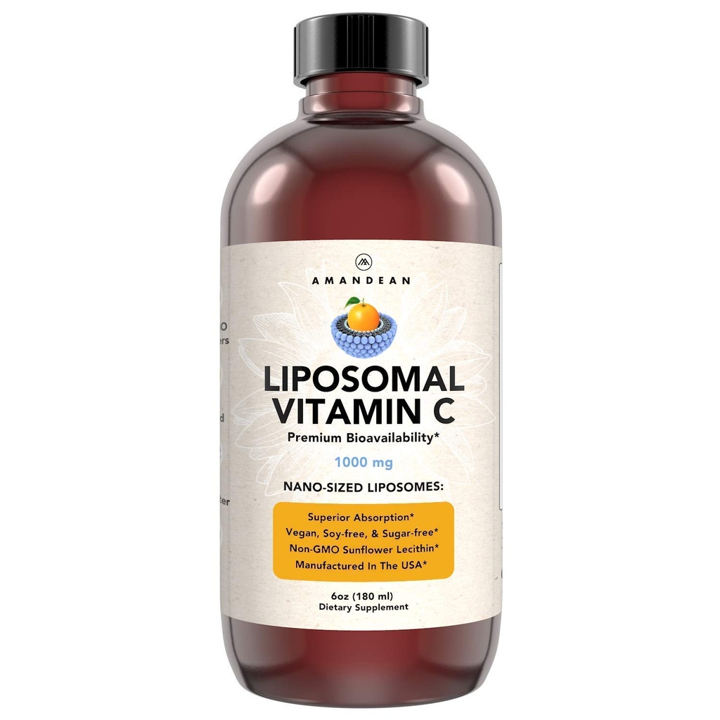 AMANDEAN Liposomal Vitamin C 1000mg. Liquid VIT C Supplement. Immune Support, Skin Health, Collagen Production. Fast Absorbing Antioxidant Delivery. Quali-C, Soy-Free, Vegan, Non-GMO.