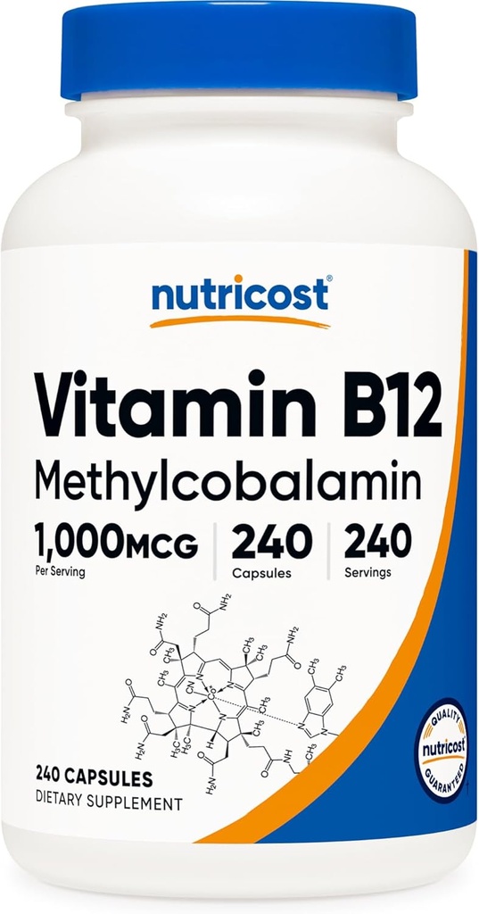 ויטמין B12 (Methylcobalamin) 1000mcg, 240 קפסולות - Vegetarian, non-GMO & Gluten חינם B12 תוסף
