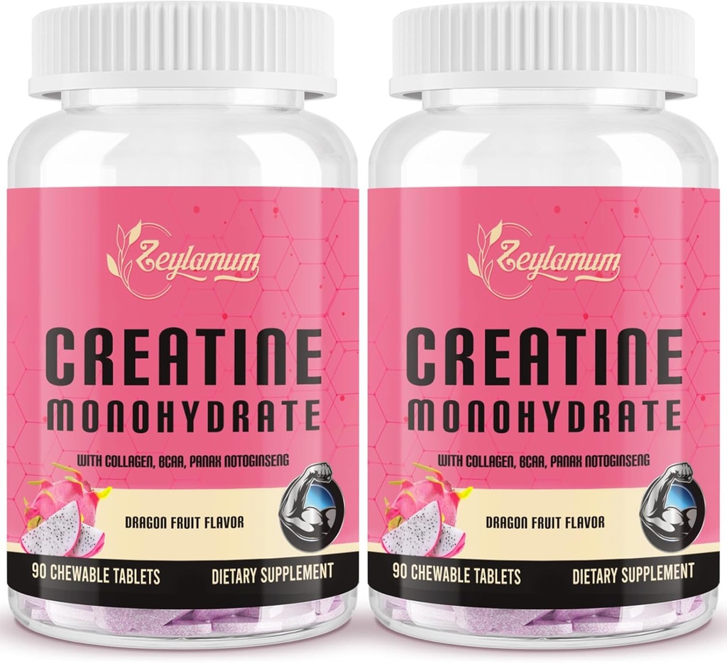 Creatine for Women | With Hydrolyzed Collagen, BCAA | 3G Creatine Chews for Women Booty Gain, Lean השרירים, Recovery & Energy, Vegan, Sugar Free Creatine, אבקת אלטרנטיבית, 60 משרתות