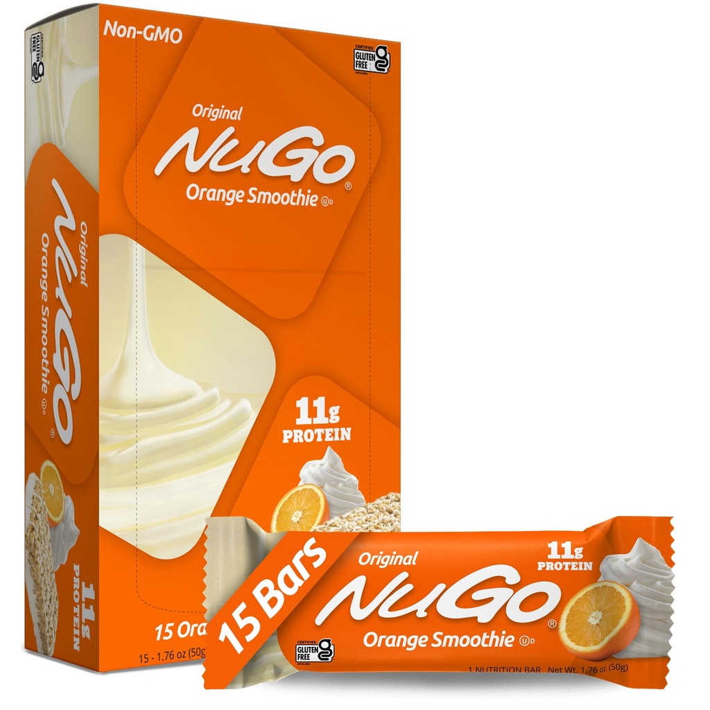 NuGo חלבונים Bar, Orange Smoothie, 11g חלבון, Gluten Free, 15 Count