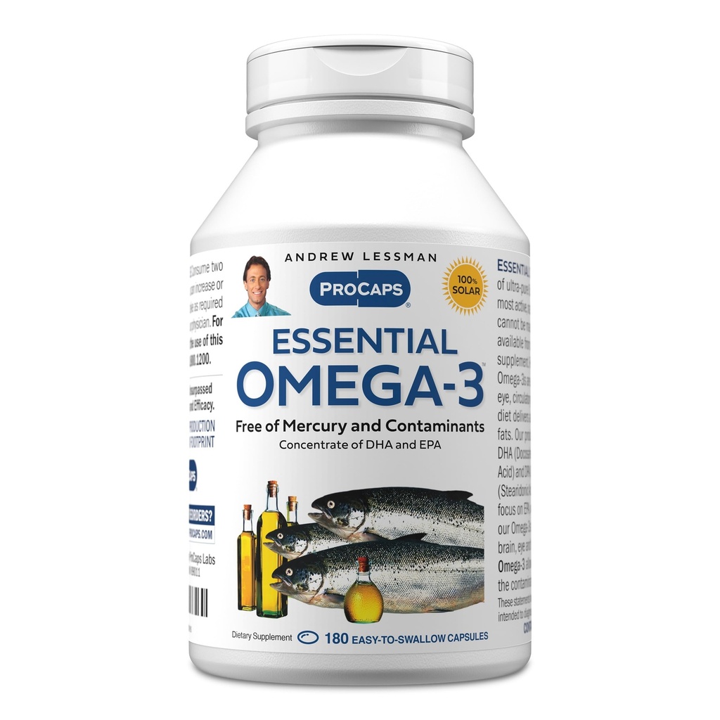 ANDREW LESSMAN Essential אומגה 3 Unflavored - 180 Softgels - Ultra-Pure, High Potency אומגה 3. DHA גבוה, No Stomach Upset, No Contaminants, No Mercury. קל ל-Swallow Softgels