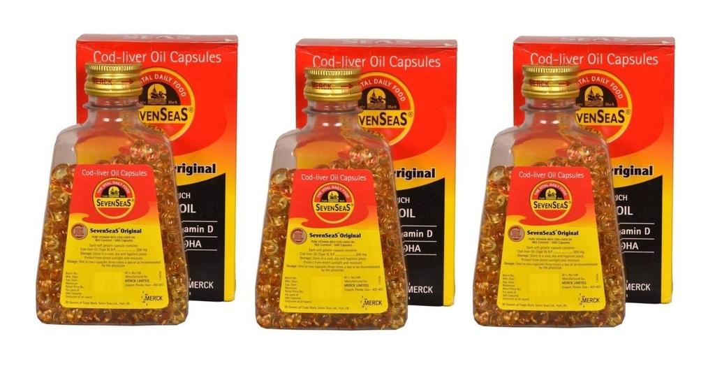 Seeseas Cod Liver שמן 500 קפסולות רכות גל (Pack of 3) | 500 * 3=1500 קפסולות | Pure ויטמין עשיר | בריאות החיסון הטובה ביותר, עצמות בריאות ושרירים תזונתיים תוספת תוסף