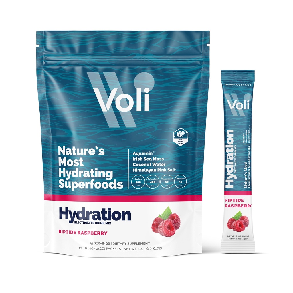 Voli Electrolytes אבקת Packets | No added Sugar Electrolyte drink Mix for Hydration | Keto & Fasting Friendly, Natural Superfoods & מינרלים | RaspberryCount 15
