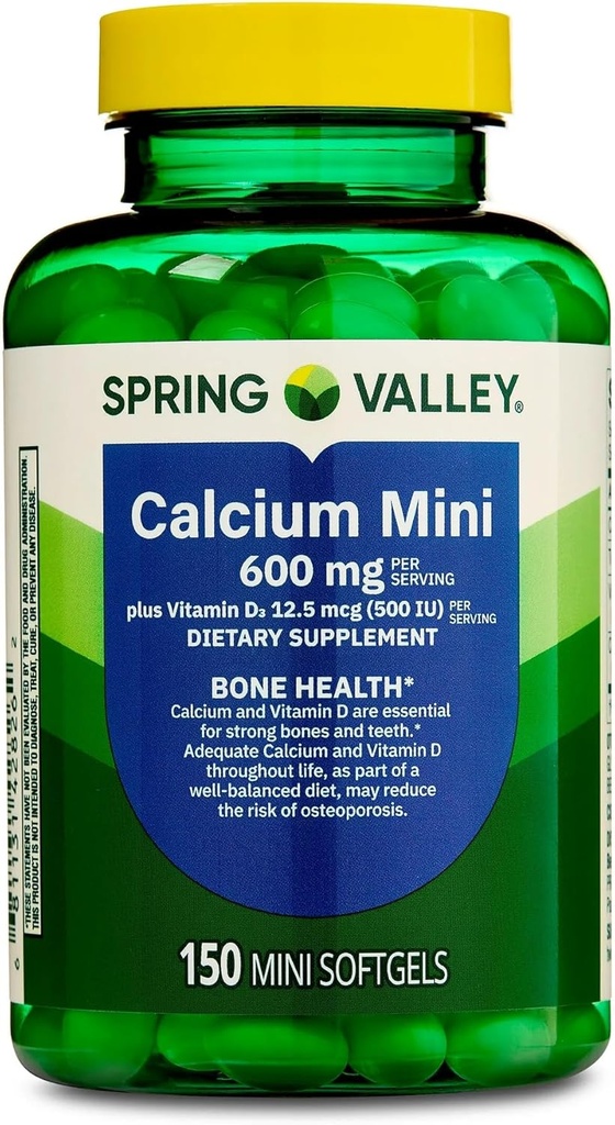 תוסף Calcium עם ויטמין D3-600 מ"ג Calcium לבריאות העצם, 150 Mini Softgels, Essential Calcium ו- ויטמין D3 תמיכה