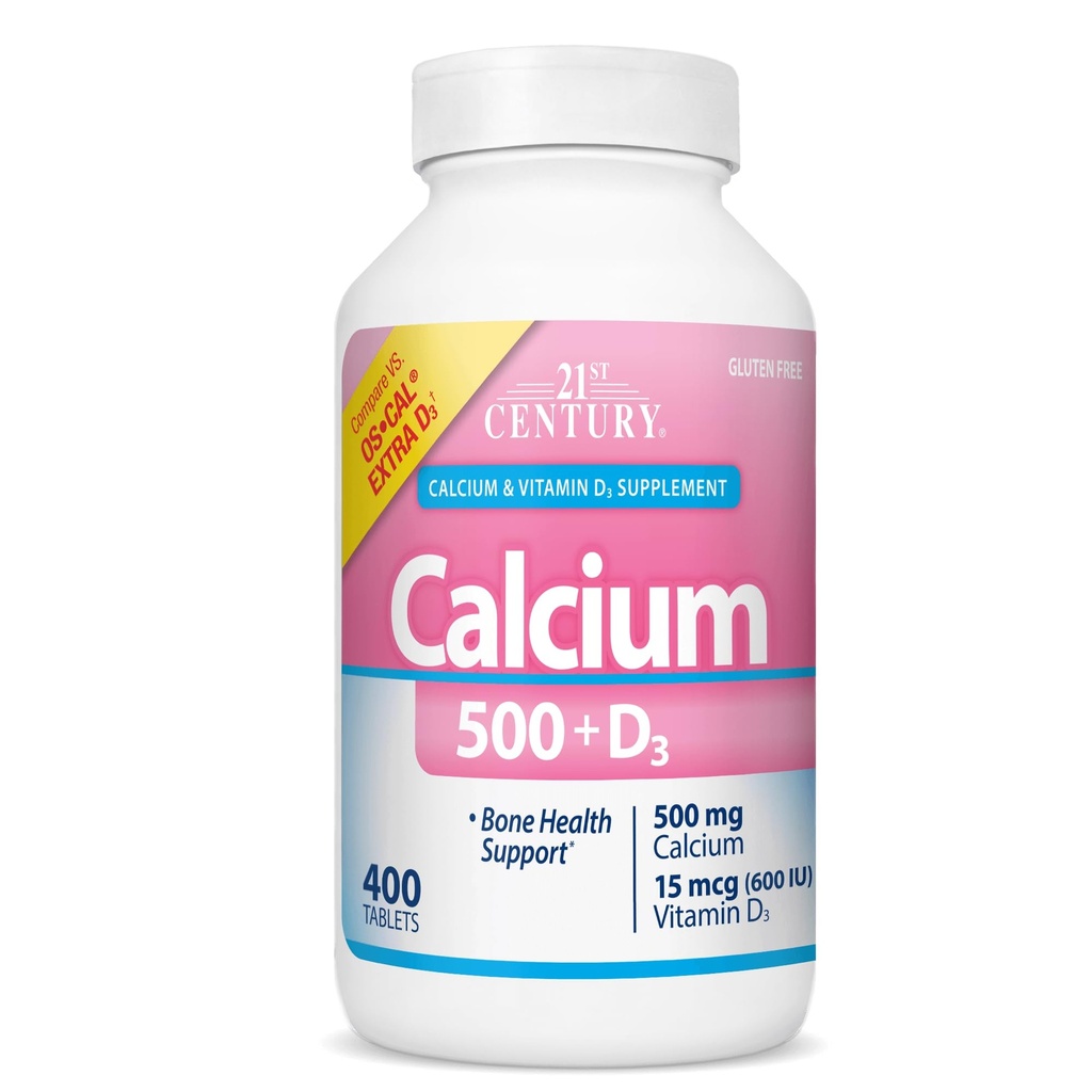 ויטמין המאה ה-21 Calcium 500 Plus D Caplets, 400 הרוזן