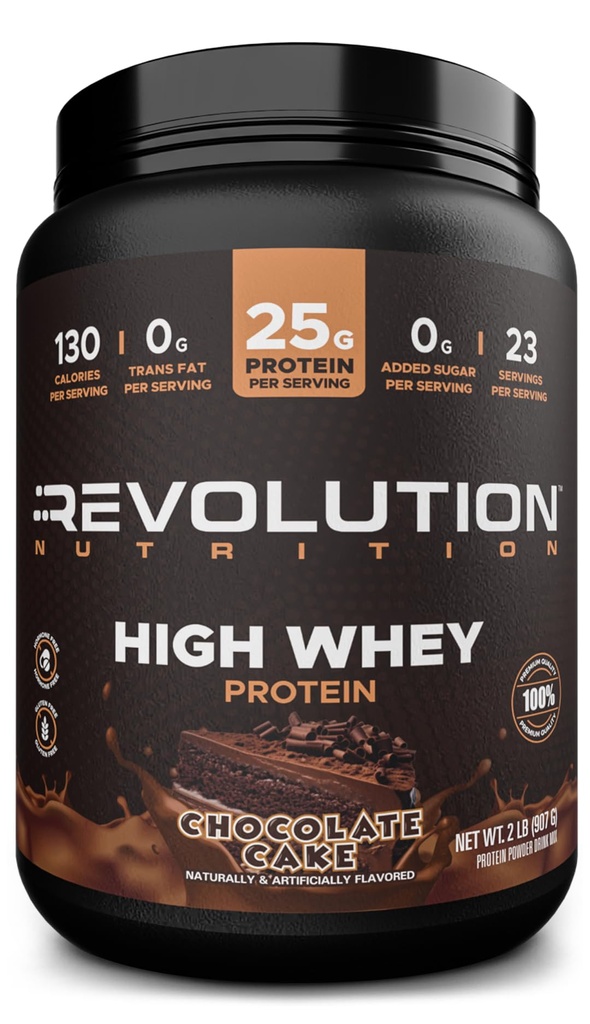 תזונה מהפכנית, High Whey, אבקת חלבון 2LB, Whey Isolate, Gluten Free, Lean שריר מס עבור גברים ונשים, 25g של חלבון Per Scoop, 908 g, 24 משרתים (Choate Cake, 2 פאונד)