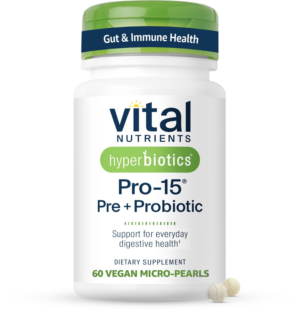 Hyperbiotics Vital Foodsents Pro-15 Prebiotics ו-Probiotics for Women and Men | 15 Science Backed Strains | תמיכה ב- Occasional Constipation, Diarrhea, Gas & Bloating | 60 עת טבעוני לשחרר פרלנס