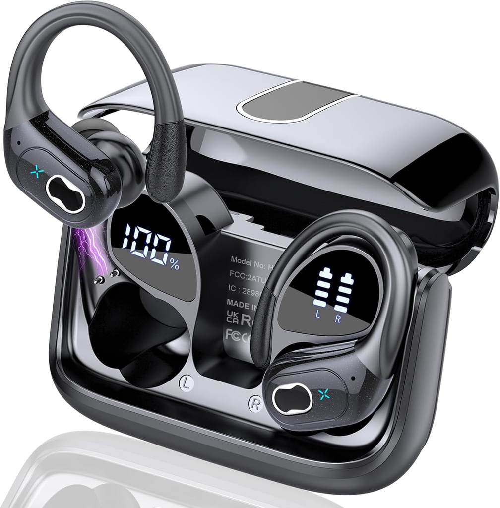Wireless Earbuds 75hrs Bluetooth 5.4 אוזניות ספורט, 2025 Bluetooth אוזניות Stereo Deep Bass overאוזן ב Bud עם אוזנייםhooks, ENC Noise מבטלת Mic, IPX7 מים חסום אוזניות עבור Workout / Runninging inאוזן Bud with Earhooks.