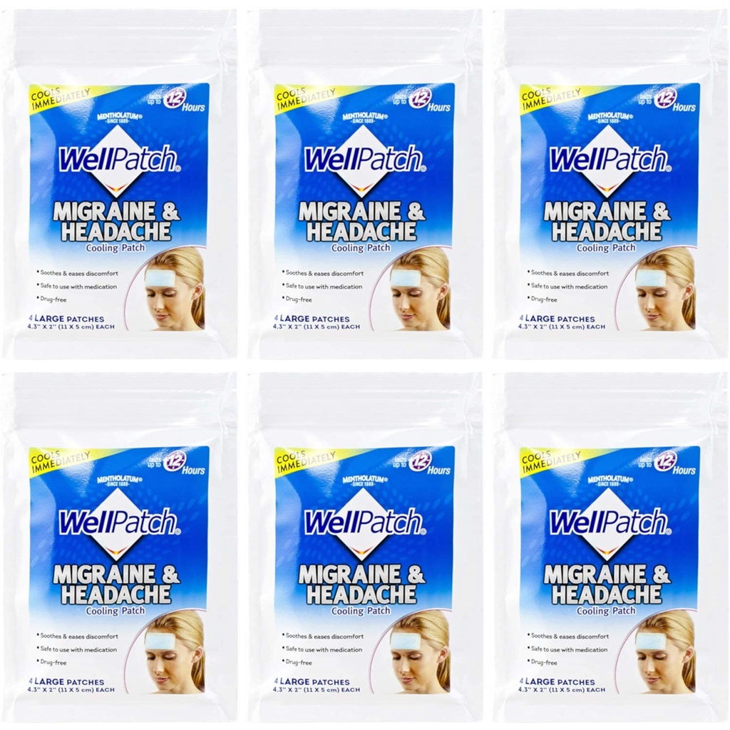 Wellpatch Cooling Headaches, Migraine 4 פאות בחבילה. (Pack of 6)= 24pads