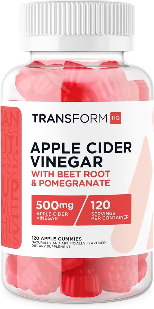 TransformHQ Apple Cider Vinegarmies (120 משרתים, 500 מ"ג פרי) - Gluten Free, non-GMO