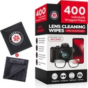 400 משקפיים לנקות Wipes + microfiber Cloth עבור משקפיים ו Lens ניקוי יותר | Pre-Moistated, Individually Wrapped, פחות אלכוהול פורמולה | Lens Wipes for Eyeglass, משקפיים עיניים, Lenses & מסך