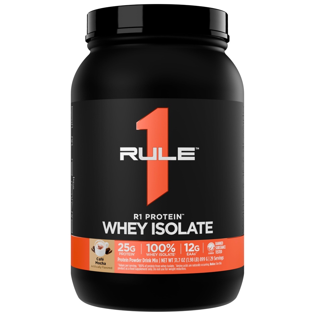 כלל 1 חלבון R1 Whey Isolate - עם 25g חלבון ו 6g BCAA בלעדי ממקורות מבודדים ו hydrolyzed עבור Workout Recovery (2 פאונד *, קפה Mocha)