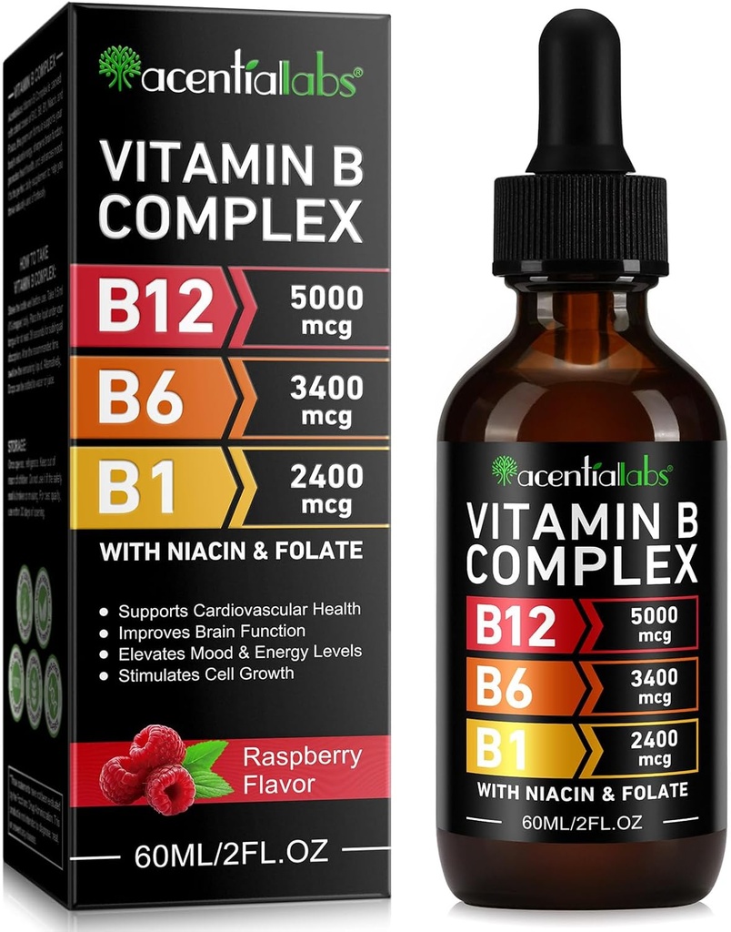 ויטמין B12 נוזל טיפות - ויטמין B12 sublingual Drops - אורגני ויטמין B-Complex B-Complex B5 Pantothenic Acid - טבעוני B12 sublingual 5000 mcg עם ויטמין B6, נוזל B12 Methylcobalamin תומך תמיכה