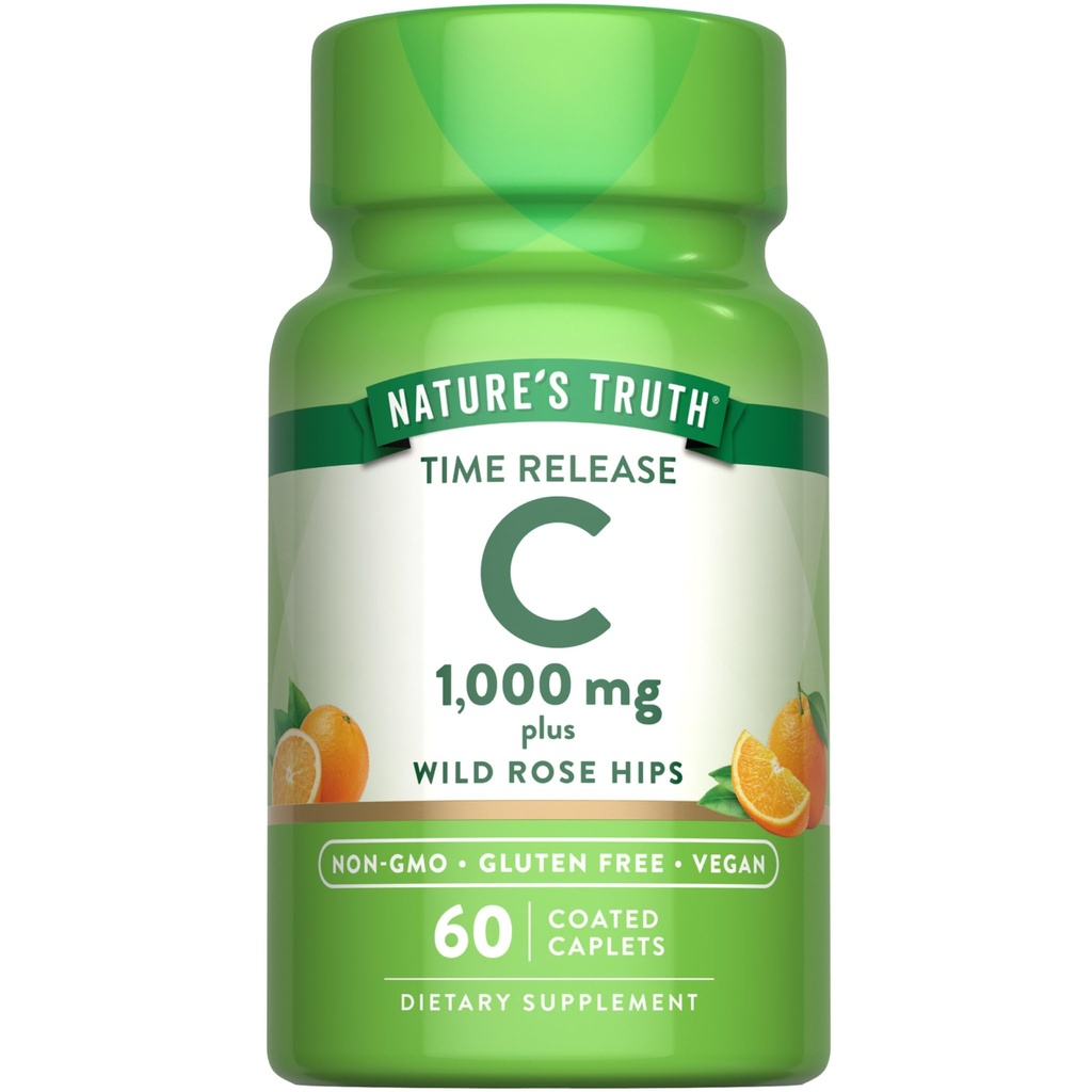 Nature's Truth Vitamin C with Rose Hips 1000mg | 60 Coated Caplets | Vegan, Non-GMO & Gluten Free Supplement | Vegan, Non-GMO & Gluten Free Supplement