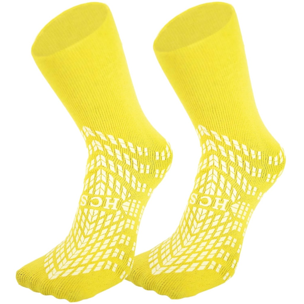 HCS Non-Slip Hospital Shoes with Grips for Women & Men (6 Pairs) - 360 All-Around Tread Non-Slip Sock, Elderly/Seniors - בית החולים Grip Shoes, Women, Men - Fall Risk Hospital Slippers (Yellow, קבוע)