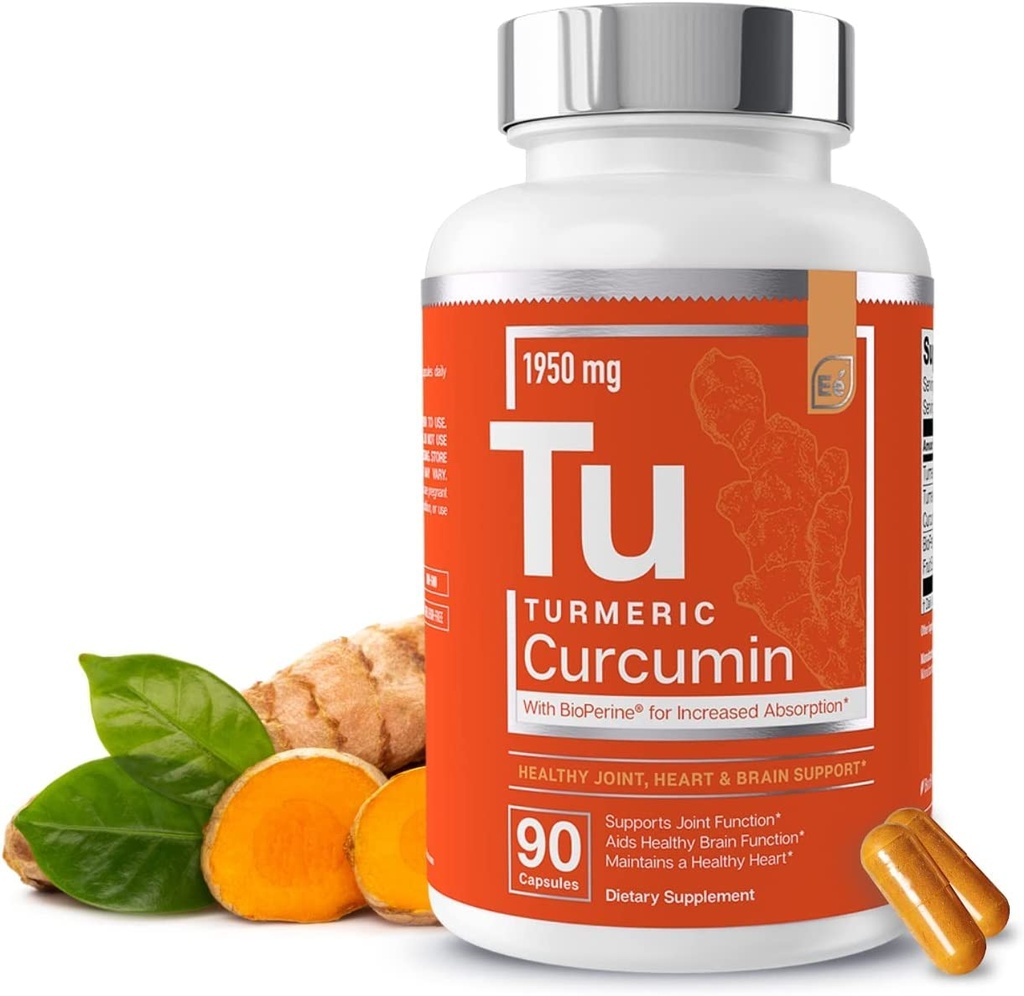 יסודות חיוניים Turmeric Curcumin - Joint, Heart & Brain Support - עם Bioperine עבור הגדלת Absorption 1950 מ"ג - 90 קפסולות