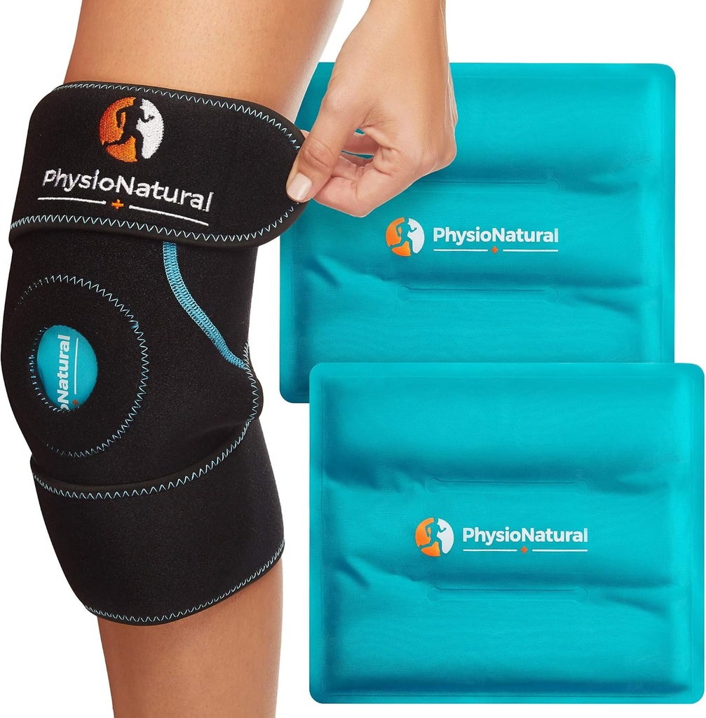 PhysioNatural Ice Pack for Knee Pain Relief, Reusable Gel Ice Wrap for Leg Injuries, Swelling, Knee exchange Surgery, Cold Compress Therapy for Arthritis, Meniscus Tear ו-ACL