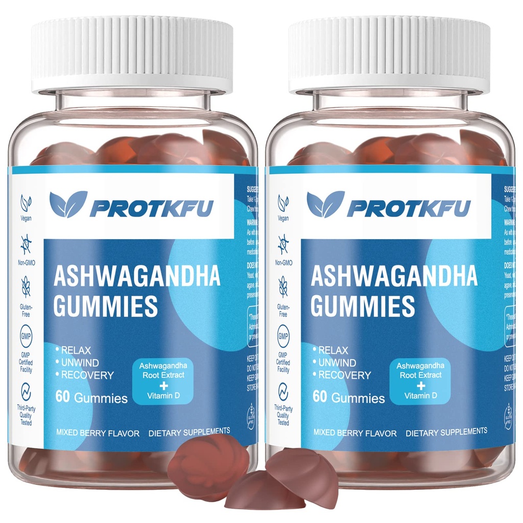 2 Pack Ashwagandha Gummies & ויטמין D3 Gummies אורגני Aswangdha תוספת לשיפור שינה, לחץ הקלה ו Mood Calm (Non-GMO, Gluten-Free & Sugar Free)