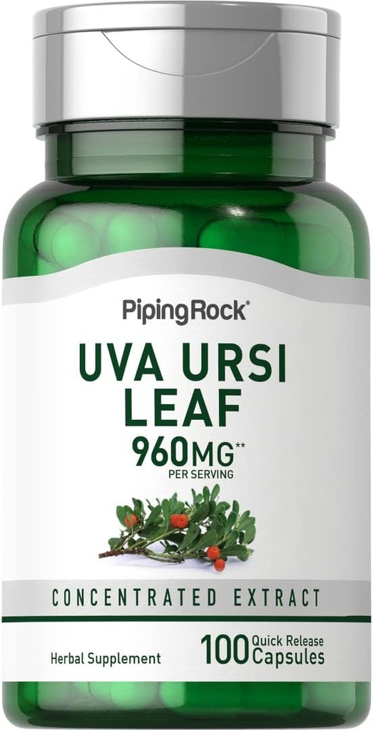 Piping Rock Uva Ursi קפסולות | 960 מ"ג | 100 גלולות | Herb Leaf Extract Supplement