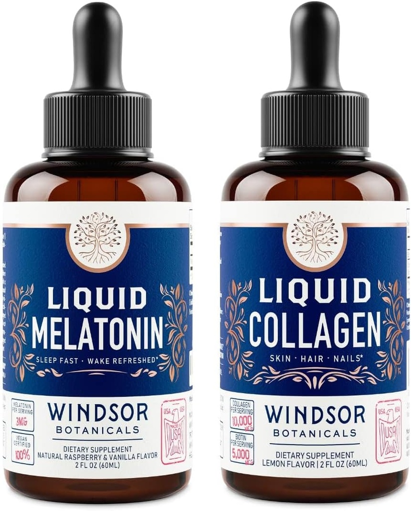 WINDSOR BOTANICALS Melatonin ו-Colagen Liquid Rest and Recuperation Skin Bundle