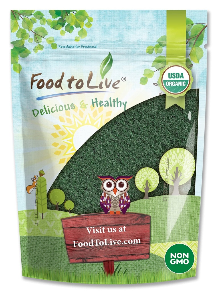 Food to Live - Organic Chlorella Powder, 2 Pounds — Non-GMO, Kosher, Raw Green Algae, Vegan Superfood, Bulk, Pure Vegan Green Protein, Great for Drinks, Broken Cell Wall