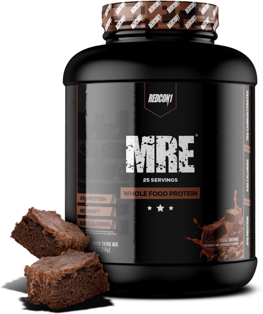 אבקת חלבון REDCON1 MRE, Fudge Brownie - Mealהחלפת חלבון עשויה עם שמן MCT ו- Whole Foods - חלבונים עם רכיבים טבעיים לסיוע בשיקום שרירים (25 משרתים)