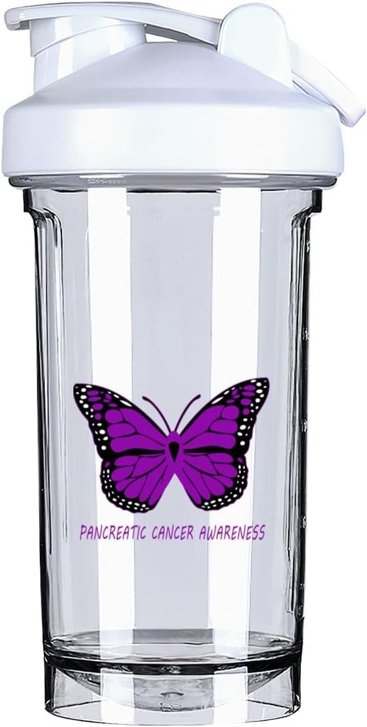מודעות לסרטן Pancreatic 18 Ounce Shaker בקבוק משקה Mixer Leak-הוכחה טרום חלבון שקד המחליפים Meal Shakes בקבוקים 500ML/18 Oz White &-1 &-1