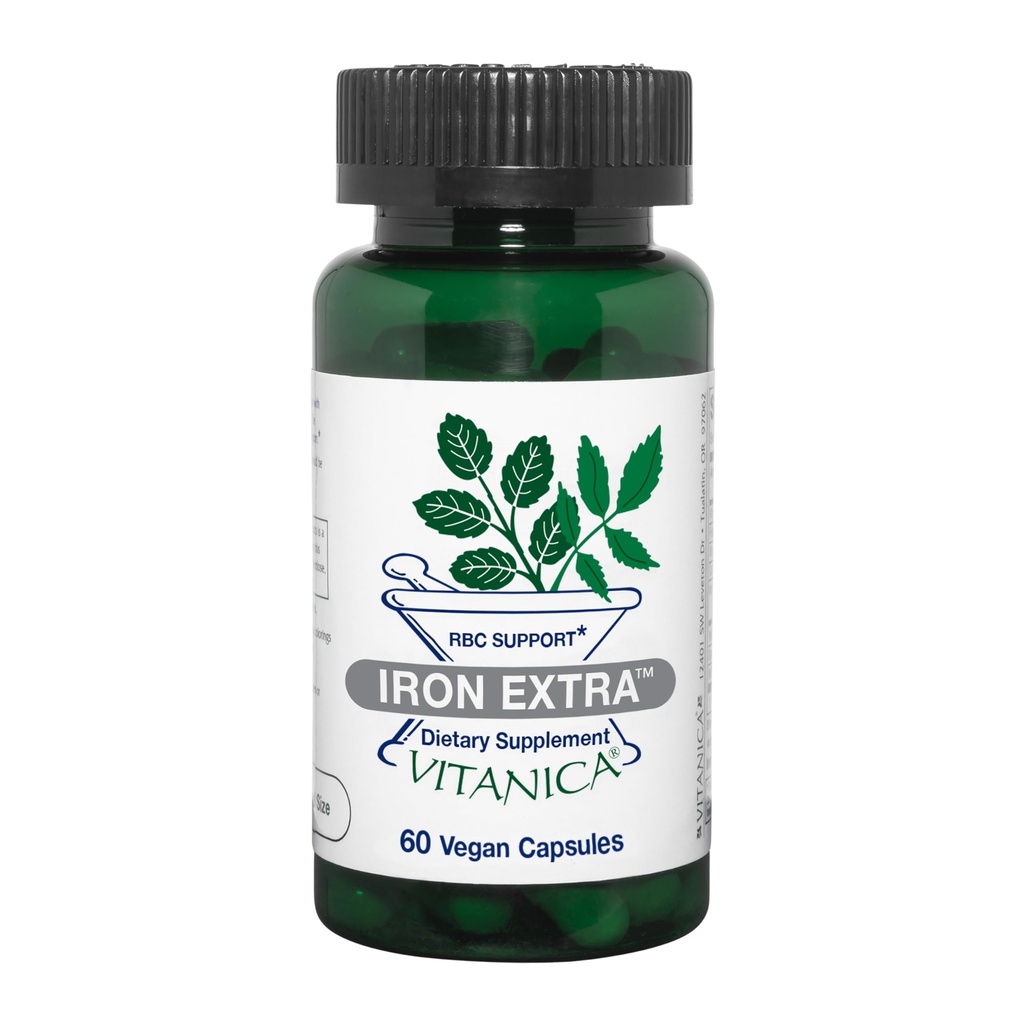 Vitanica Iron אקסטרה, תוספת ברזל משופרת Absorption עם ויטמין C 500 מ"ג, Methylfolate 400mcg, B12 ויטמין 500mcg, Calcium, דוק צהוב, Dandelion Root & Nettle Leaf Extract, טבעוני, 60 קפסולות.