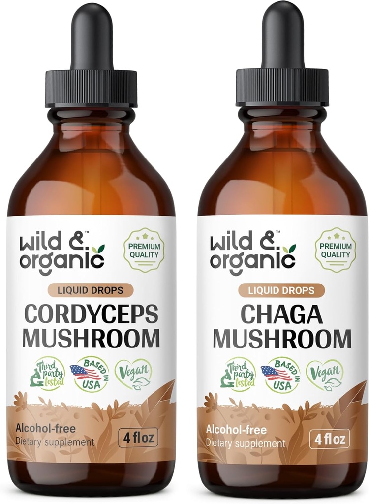 Wild & Organic Cordyceps Tincture 4 fl oz & Chaga Mushroom Tincture 4
